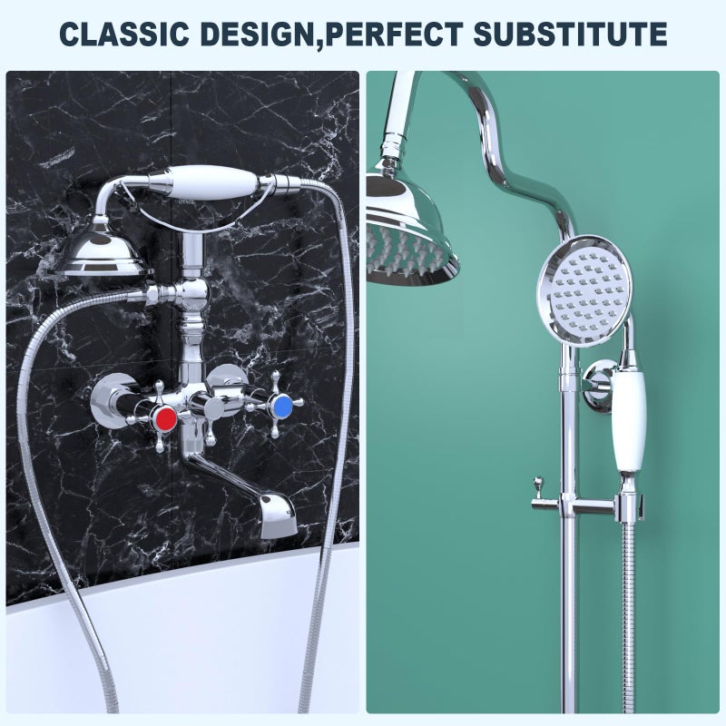 ENGA Vintage Hand-held Shower Rain Sprayer Telephone Shaped Ceramic Shower Head with 59 Inch Hose for Bathroom (Chrome Finish) - Image 2